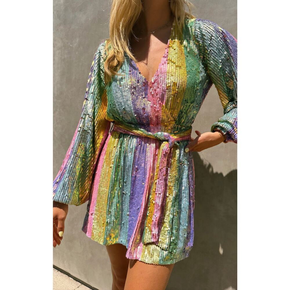 Show Me Your Mumu Wear Me Out Dress In Rainbow Stripe Sequins S - Picture 4 of 13